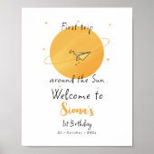 First Trip Around The Sun Paper Airplane Birthday Poster (Voorkant)