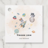 First Trip Around the Sun space animals Birthday Bedankjes Labels (Voorkant)