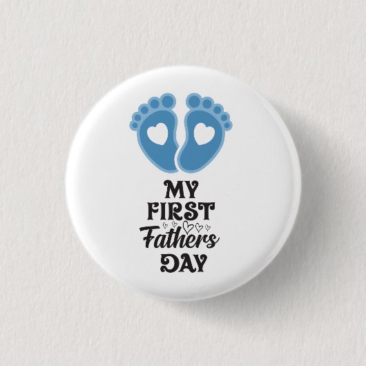 "First Vaderdag" Baby Blue Footprints Button (Voorkant)