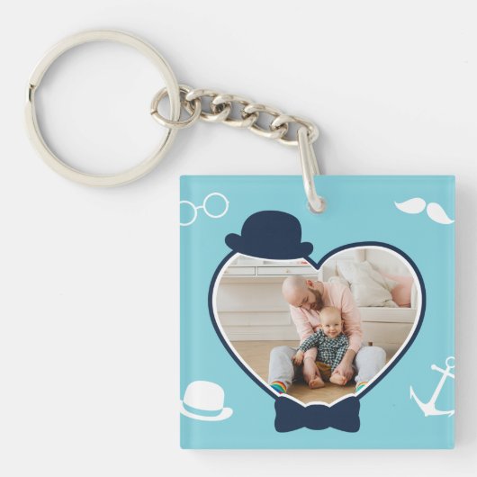 First Vaderdag Custom Photo Cool Hipster Dad Sleutelhanger (Voorkant)