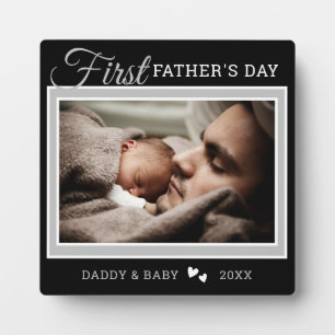 First Vaderdag New Dad Photo Black Fotoplaat