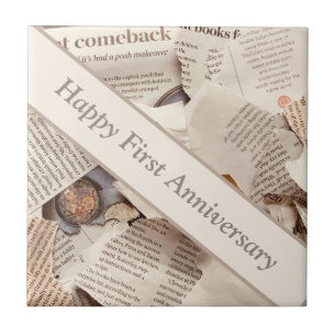 First Wedding Jubileum Newspaper Tegeltje
