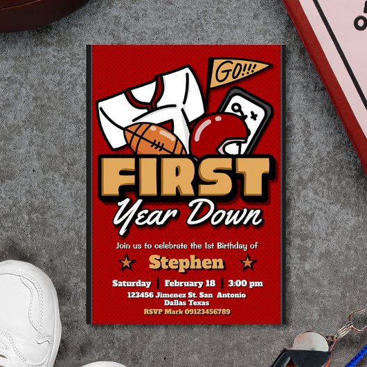 First Year Down - 1st Birthday Football Invitation