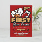 First Year Down - 1st Birthday Football Invitation (Debout devant)