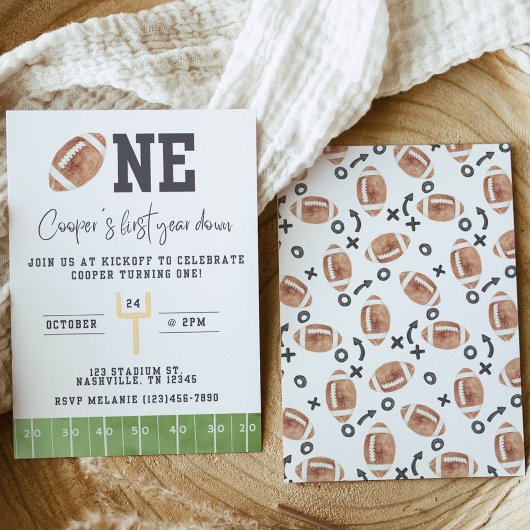 First Year Down First Birthday Invitation Football
