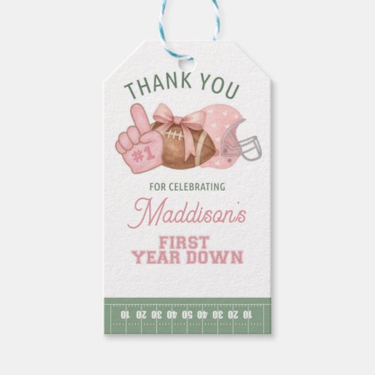 FIRST year down, Football Birthday, ONE Cadeaulabel (Voorkant)