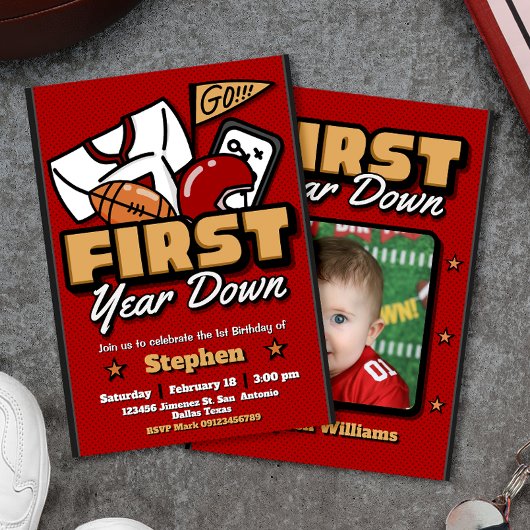 First Year Down - Football with Photo Invitation
