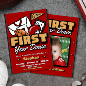 First Year Down - Football with Photo Invitation Kaart