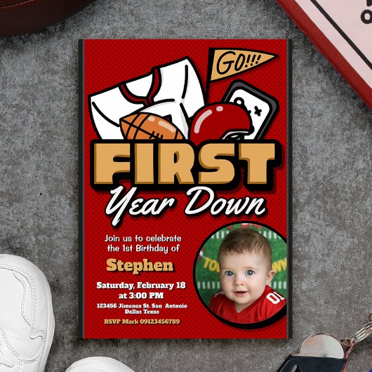 First Year Down - Football with Photo Kaart