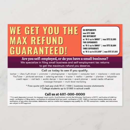 Fiscale voorbereiding bewerkbare e-file flyer programma (Achterkant)