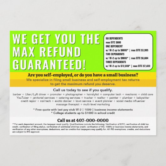 Fiscale voorbereiding bewerkbare e-file flyer programma (Achterkant)