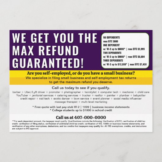 Fiscale voorbereiding bewerkbare e-file flyer programma (Achterkant)