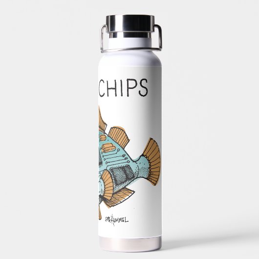 "Fish and Chips, Ultimate Dad Joke" waterfles (Achterkant)