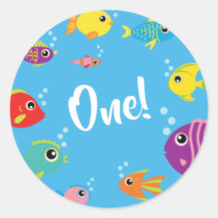 Fish Aquarium 1e Verjaardag Dank u Sticker Seals