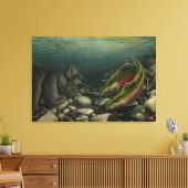 Fish Art Canvas Coho zalm w. Beer Canvas Print (Insitu (Woonkamer))
