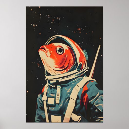 Fish Astronaut Poster, Fish Retro Print, Fish Poster (Voorkant)