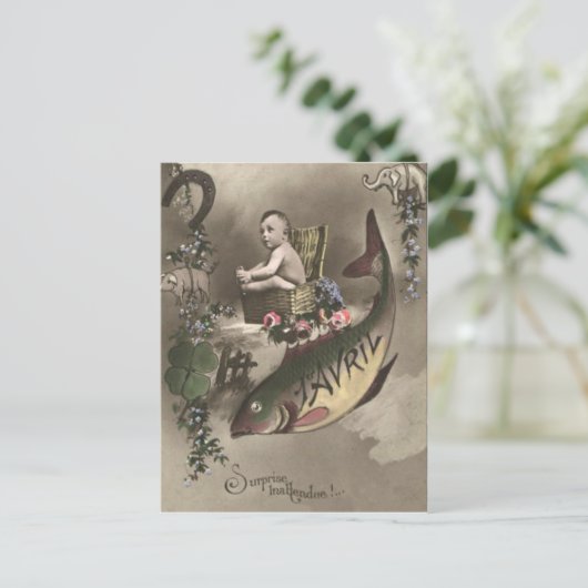Fish Baby Four Leaf Clover Poisson d'avril Briefkaart (Staand voorkant)