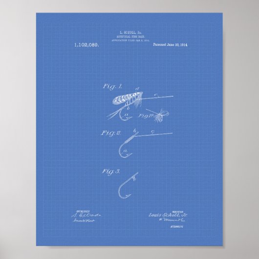 Fish Bait 1914 Patent Art Blueprint Poster (Voorkant)