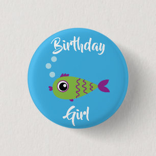 Fish Birthday Meisje Kind Button Pin