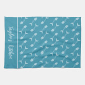 Fish Bone Motif Turquoise Serviettes de cuisine (Horizontal)
