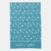Fish Bone Motif Turquoise Serviettes de cuisine (Vertical)