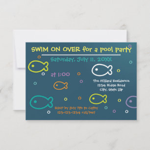 Fish & Bubbles - 3x5 uitnodiging voor zwembadfeest