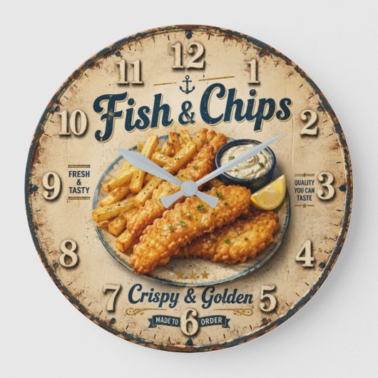 Fish & Chips Vintage Kitchen Grote Klok (Voorkant)