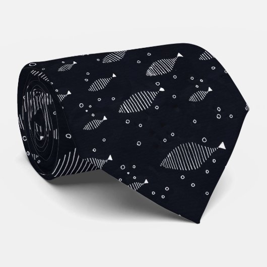 fish design black and white stropdas (Opgerold)