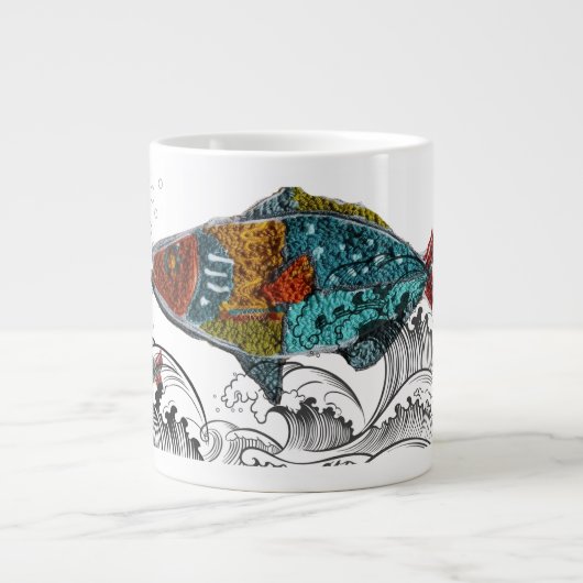 fish design mug/needle punch design/elements extra grote beker (Voorkant)