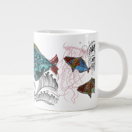 fish design mug/needle punch design/elements extra grote beker (Rechts)