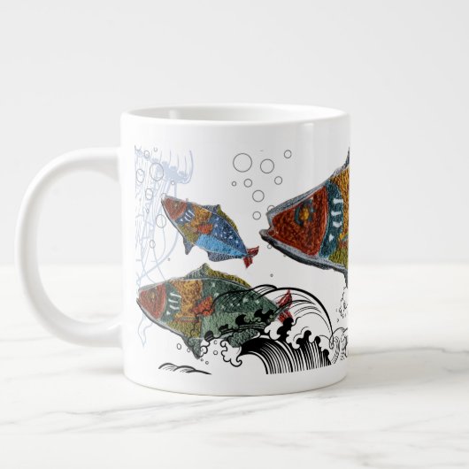 fish design mug/needle punch design/elements extra grote beker (Links)