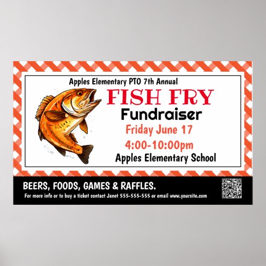 FISH fry Fondsenwerving PTO PTA Kerk Banner Poster (Voorkant)