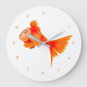 Fish Girl Art-klok - Aangepaste kleuren Grote Klok