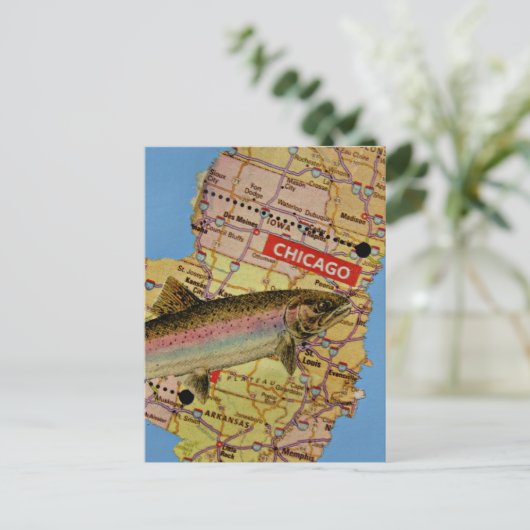 Fish Map Collage Briefkaart (Staand voorkant)