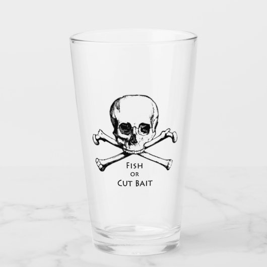 "Fish or Cut Bait" Jolly Roger Skull - Botten Glas (Voorkant)