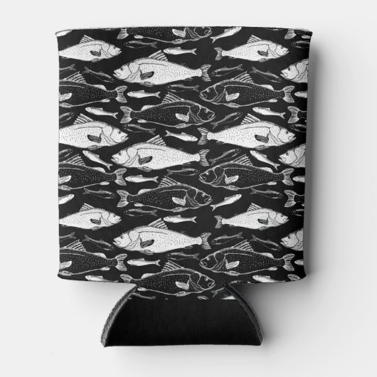 Fish Pattern Fisher Gift Black Blikjeskoeler (Voorkant)