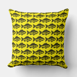 Fish Pattern - Zwart op Heldergeel Kussen