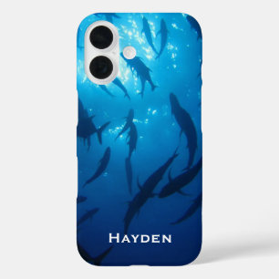 Fish Shoal en zonlicht onder het Zee gepersonalise iPhone 16 Hoesje