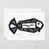 Fish Stick Linocut Design Briefkaart (Voorkant / Achterkant)