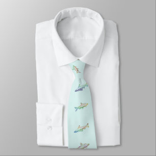 Fish Swimming Colored Pattern Line Art 2 Necktie Stropdas