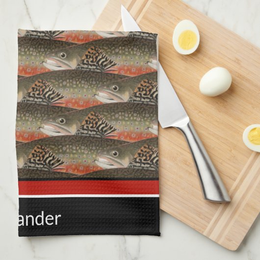 Fisherman Brook Forel Vis Ontwerp Zwart Wit Roest Theedoek (Quarter Fold)