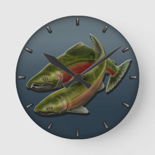 Fisherman Clock Coho Salmon Fish Wall Clocks Gifts Ronde Klok