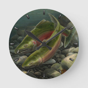 Fisherman Clock Coho Salmon Fish Wall Clocks Gifts Ronde Klok