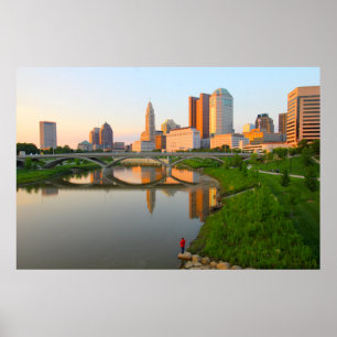 Fisherman en Columbus Skyline, Ohio Poster