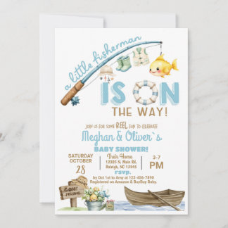 Fisherman / fishing boy reel fun baby shower. kaart