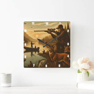 Fisherman Hunter Wildlife Sunset Vierkante Klok