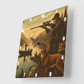 Fisherman Hunter Wildlife Sunset Vierkante Klok (Hoek)