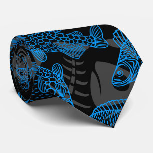 Fishes Pattern 01 Hidden botten.B DGrey BG Stropdas