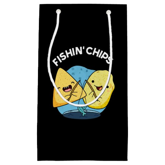 Fishin chips Grappig eten Pun Dark BG Klein Cadeauzakje (Voorkant)