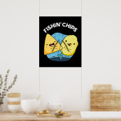 Fishin chips Grappig eten Pun Dark BG Poster (Keuken)